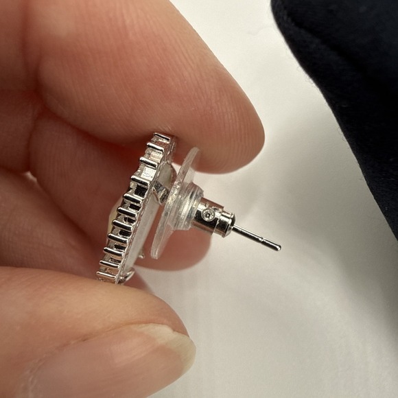 Kendra Scott Cade Stud Earrings Abalone Shell Silver Baguette Crystals Authe - Picture 6 of 8